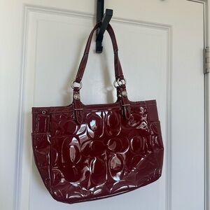 Coach Red Embossed Patent Leather Tote Y2K